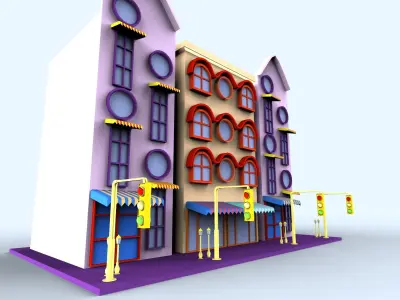 Cartoon building Street  Low-poly 3D model