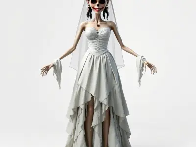 Skeletal Bride Character Model  Rigged and Animated Low-poly 3D model