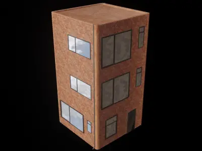 Brick Apartment building 3 storeys Low-poly 3D model