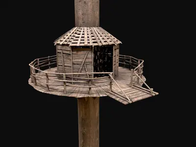 Wooden Tree House Shelters and Platforms 3 Low-poly 3D model