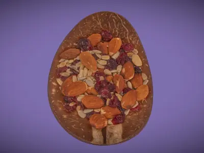 Cranberry Trail Mix in Coconut Wood Bowl 3D model