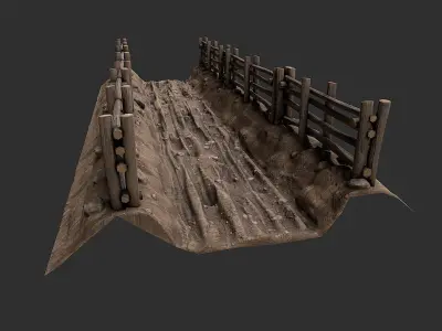 Village Road With Fence 2 Low-poly 3D model