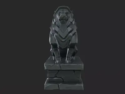 Stylized Statue Lion Low-poly 3D model