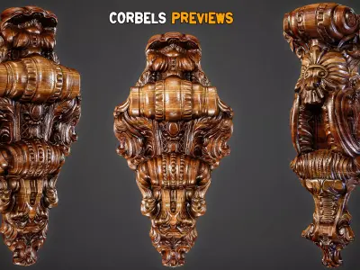 30 Game-Ready Ornamental Corbels With PBR Texture - Vol 54 Low-poly 3D model