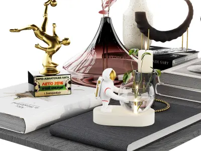 Decorative set with Astronaut Hydroponic Vases Glass 3D model