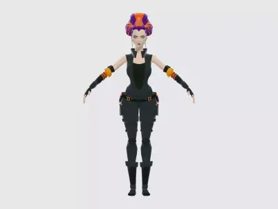 Midpoly Cyberpunk Female Character 01 Low-poly 3D model