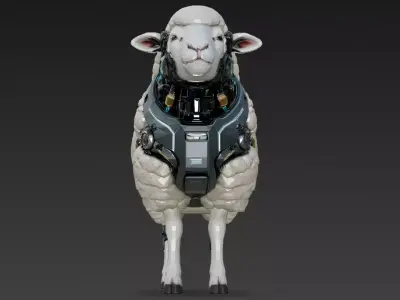 Cyber Sheep Creature Model Low-poly 3D model