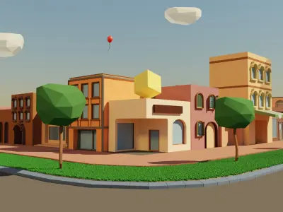 Lowpoly town Free 3D model