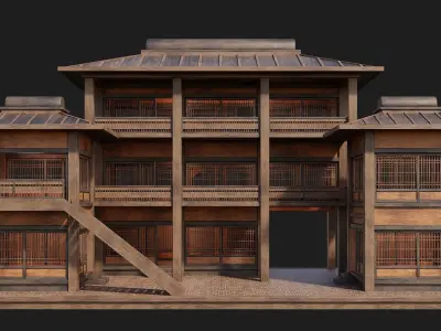 Old Japanese House Building 4K Textures GameReady 114 Low-poly 3D model