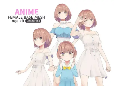 Anime Female Base Mesh Age Kit Low-poly 3D model