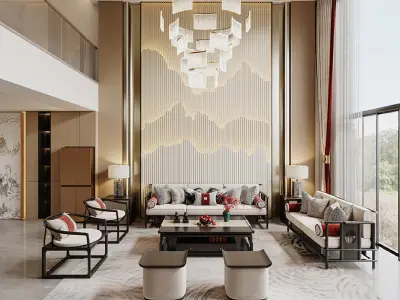 chinese  villa interior scenes 3D model