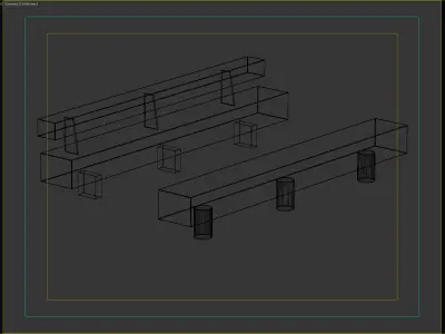 Minimalist Wooden Bench Set for Urban and Park Spaces 3D model