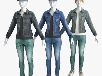 Female Denim Collection Cloth Low-poly 3D model