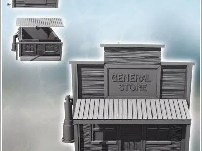 Western general store with log and wood walls and covered awning 3D print model