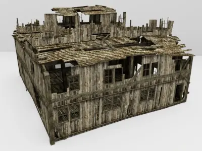 old wood house wrecked Low-poly 3D model