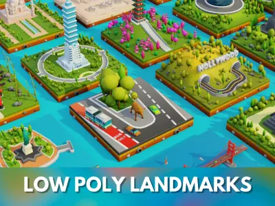 Lowpoly World Landmarks 40 Pack Game Ready Low-poly 3D model