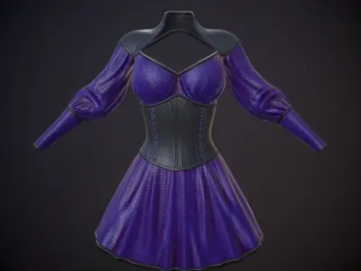 Dress with corset low poly 5 texture options Low-poly 3D model
