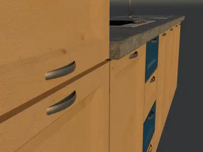 Kitchen counter with sink and oven Free 3D model