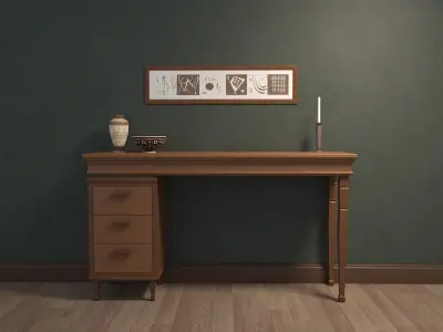 Sideboard desk with two drawers and mirror 3D model