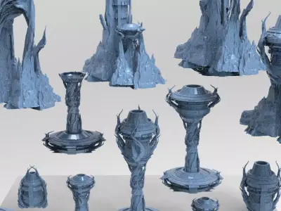 Cthulhu ocean Sci fi Towers collection full  Low-poly 3D model