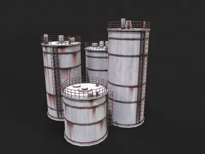 Post Apo Silo Tank and Fence Collection Low-poly 3D model