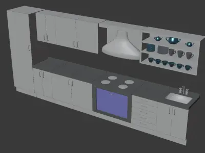 Light wood kitchen 3D model