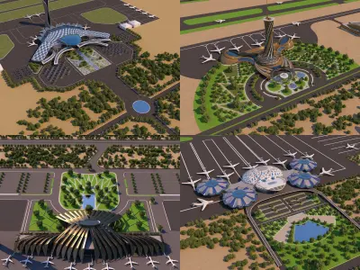 10 Full Scenes Projects - Architecture Airports - Big Bundle 3D Model Pack
