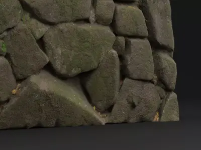 Mossy Stone Wall Low-poly 3D model