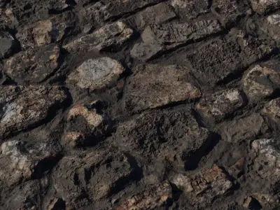 Dark Wet Basalt Riverstone Wall PBR Texture  Texture