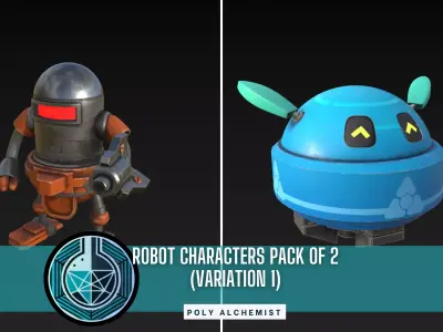 Robot Characters Pack Of 2 - Variation 1 - Textured  Low-poly 3D model