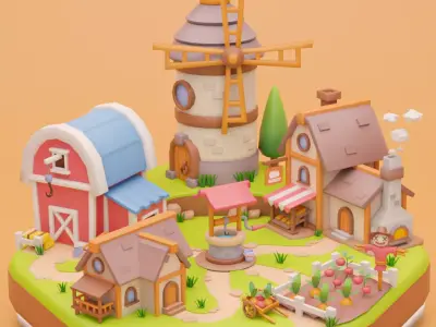 Low Poly Fantasy Fruit Diorama Low-poly 3D model