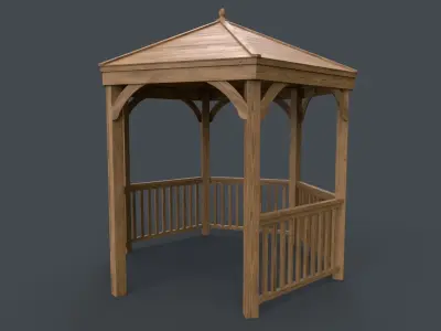 PBR Wooden Pergola Gazebo D1 Low-poly 3D model