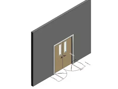 Two equal leaf timber solid door frame with viewing panel 3D model
