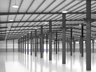 building hangar industrial 1 - 48m X adjustable length -  3D model