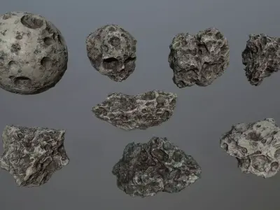 Asteroid Set rock Low-poly 3D model