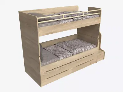 Bunk Bed for Children with Storage and Boxes 3D model