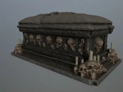 tomb 1 coffin with skulls on top Low-poly 3D model