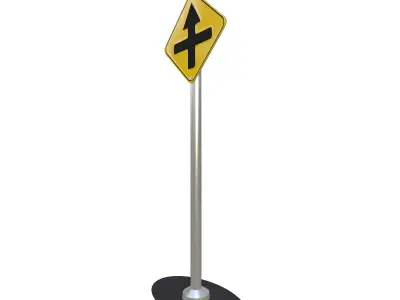 Crossroad Ahead Side Roads to Left and Right Traffic Sign 3D model