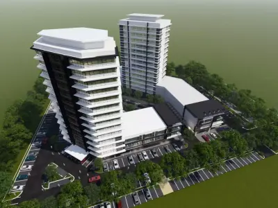 Commercial Development - Shops and Office Towers Low-poly 3D model