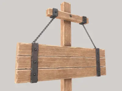 Wooden old signboard Low-poly 3D model