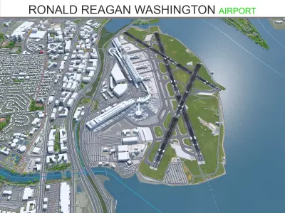 Ronald Reagan Washington Airport 8km Low-poly 3D model