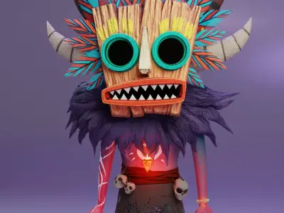 Shaman 3D model animated character with horns 3D model