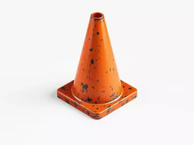 Realistic Weathered Traffic Cone Low-poly 3D model