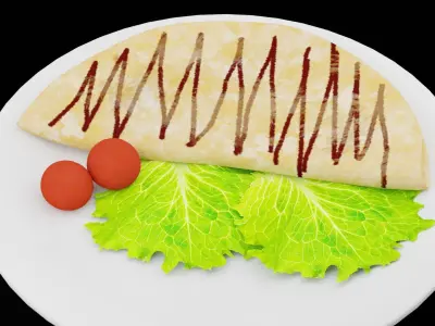 Omelet With Lettuce Low-poly 3D model