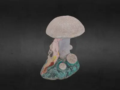 Mushroom with Gnome Statue 3D model