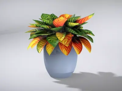 Vibrant Croton Plant in Matte Ceramic Pot Low-poly 3D model