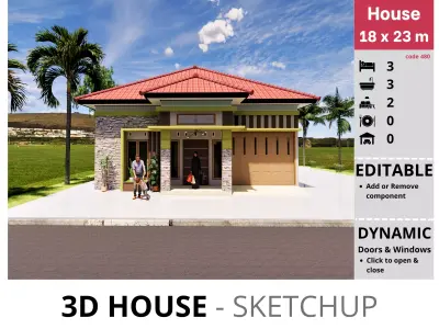 House 18x23m code 480- Sketchup 3D model 3D model 3D model