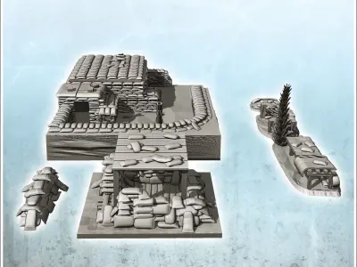 Fortified infantry positions with sandbags bunker and mortar 3 - 3D print model
