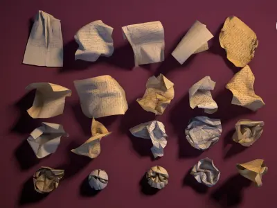 20 Crumpled paper Pack Low-poly 3D model