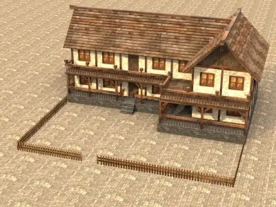 Low poly fantasy village building Low-poly 3D model